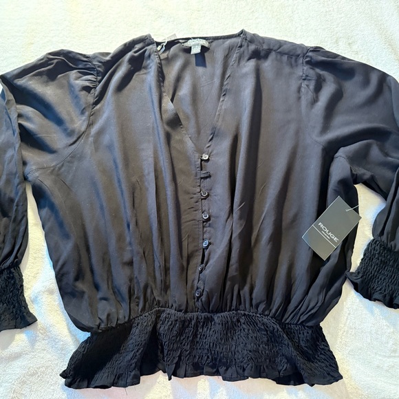 Rouge Helium Gray Smocked Buttoned Blouse - Picture 1 of 6